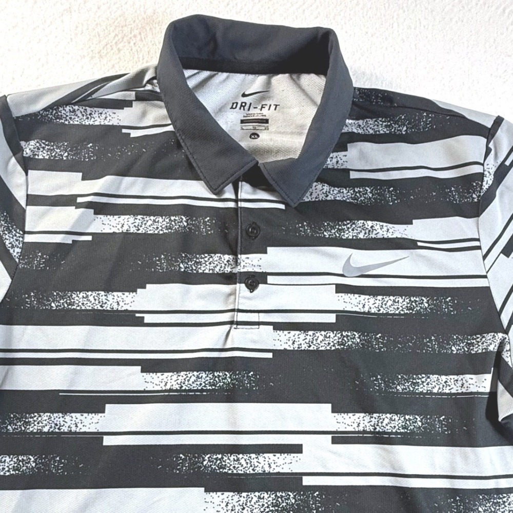 Nike Golf Polo Shirt Mens XL Dri-FIT Abstract Stripe Black Gray